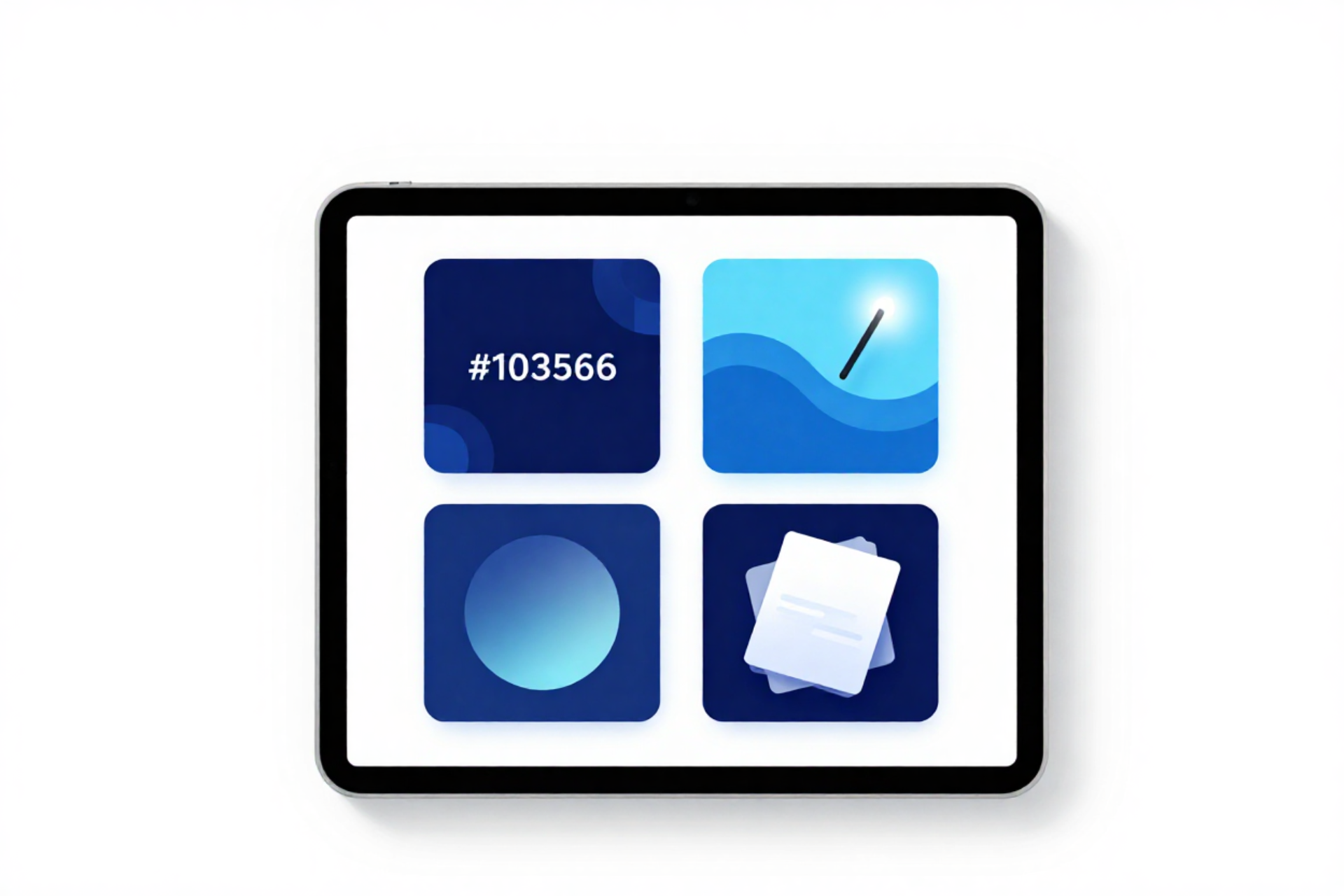 Illustration of a tablet showing four AI-generated course cover options